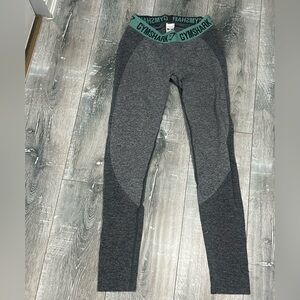Gymshark Gray Leggings with Green Waistband